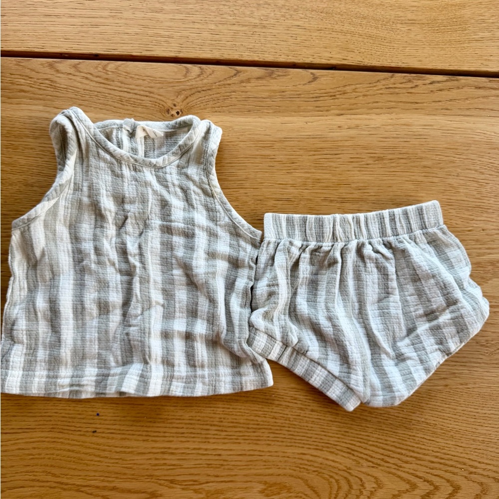 Quincy Mae Neutral Green Striped Tank Top & Bloomers, Shorts Matching set!!